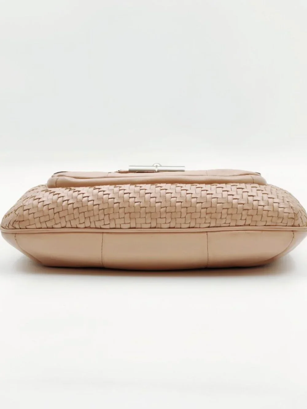 Coach Beige Woven Leather Hobo Shoulder Bag Turnlock Purse